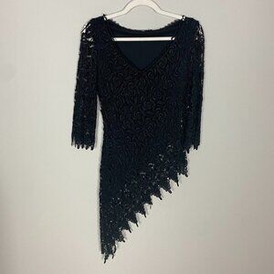 Nicole Bakti Assymetrical Lace Black 3/4 Sleeve Shirt Womens XS
